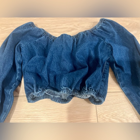 American eagle cropped smocked denim top size xs - Picture 4 of 11